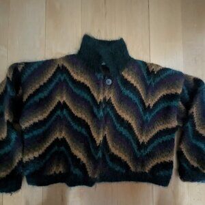 Vintage Ellen Tracy Y2K mohair cardigan neutral green brown black mustard PS